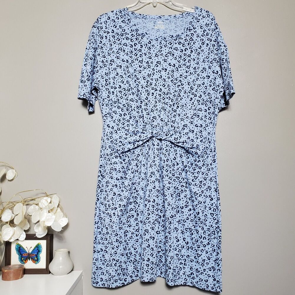 Aerie Leopard Animal Print T-Shirt Dress Size Large Blue Twist Knot Front New